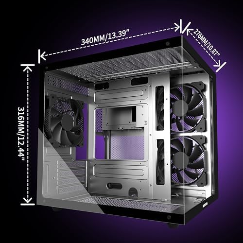 MATX PC Case 270  Panoramic Tempered Glass Panel Gaming PC Case 3 Fans Pre Installed Micro ATX Computer Case USB 3 0 Black V3 