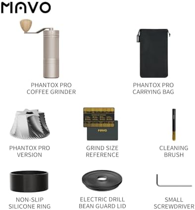 MAVO Manual Coffee Grinder  Phantox Pro Burr Coffee Grinder  Professional 45mm Stainless Steel Grinding Core  Capacity 30g  120 Clicks Adjustment  Hand Coffee Grinder for Espresso  Pour Over  Silver