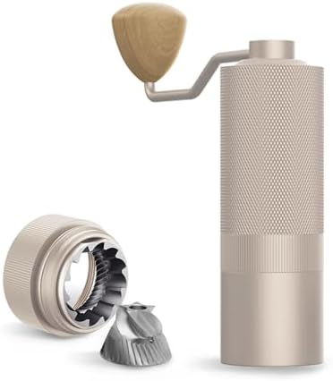 MAVO Manual Coffee Grinder  Wizard Hand Coffee Grinder  Capacity 25g with CNC Stainless Steel Pentagon Conical Burr  Adjustable Setting  Burr Coffee Bean Grinder for French Press  Pour Over  Silver