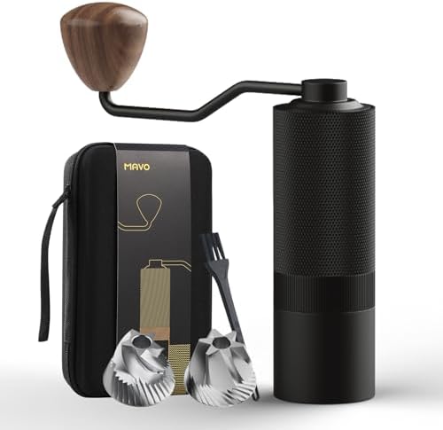 MAVO Manual Coffee Grinder  Wizard Hand Coffee Grinder  Capacity 25g with CNC Stainless Steel Pentagon Conical Burr  Adjustable Setting  Burr Coffee Bean Grinder for French Press  Pour Over  Silver