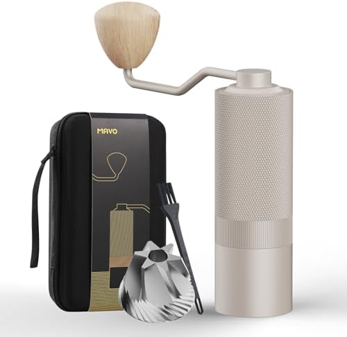 MAVO Manual Coffee Grinder  Wizard Hand Coffee Grinder  Capacity 25g with CNC Stainless Steel Pentagon Conical Burr  Adjustable Setting  Burr Coffee Bean Grinder for French Press  Pour Over  Silver