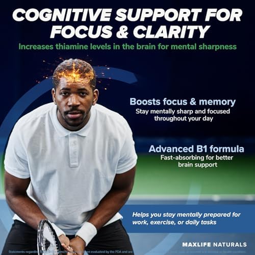 MAXLIFE NATURALS TTFD Thiamine B1 Supplement 180 Capsules Made in USA  Thiamine TTFD Vitamin B1 MAX  High Potency Supplement for Energy & Focus  Supports Healthy Nerve Function & Overall Wellness