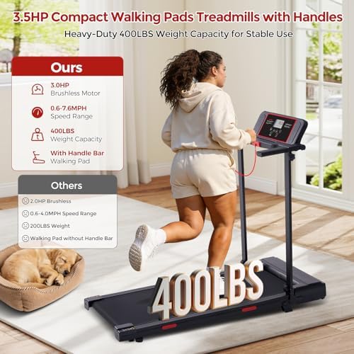 MCRG Walking Pad Treadmill with Incline  2026 Upgrade Portable Walking pad Treadmill with Handle Bar  0 6 7 6MPH Small Treadmills Walking Pad for Home Small  3 5HP  350LBS