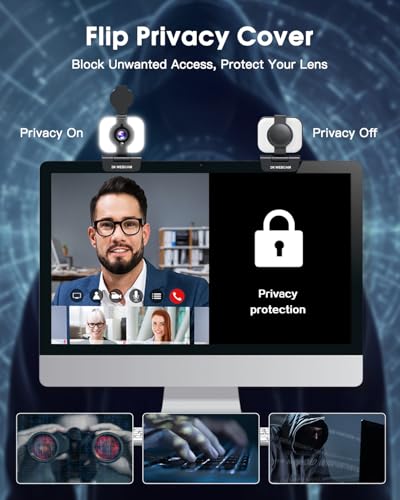 MELCAM 2K Webcam for PC  Web Camera with Microphone  Light  Privacy Cover  Plug and Play Autofocus USB Computer Camera for Laptop  Desktop  PC  Mac  Zoom  Skype  Meeting  Streaming Black