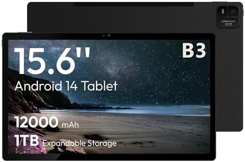 MESWAO 15 6 Inch Android 14 Tablet  2025 Large Tablet with1080 IPS HD Display Big Screen  8 Core  6GB 128GB  Support 1TB TF Card  12000mAh Long Lasting Battery for Movie/Work Space Gray