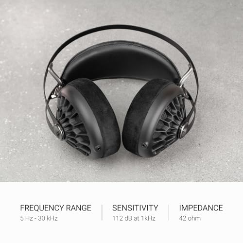 MEZE AUDIO 105 AER   Wired Over The Ear Lightweight Audiophile Open Back Headphones   50mm Dynamic Drivers   Low Impedance 42 Ohms   Cables and Carrying Pouch Included  Black 