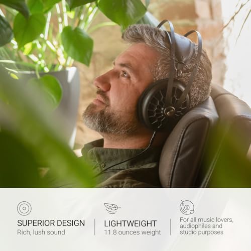 MEZE AUDIO 105 AER   Wired Over The Ear Lightweight Audiophile Open Back Headphones   50mm Dynamic Drivers   Low Impedance 42 Ohms   Cables and Carrying Pouch Included  Black 