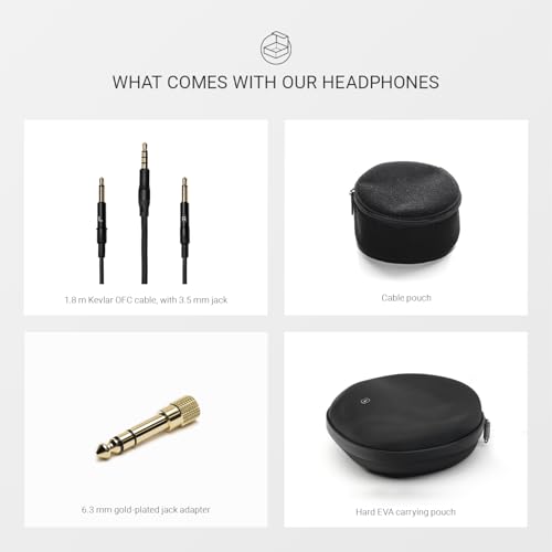 MEZE AUDIO 105 AER   Wired Over The Ear Lightweight Audiophile Open Back Headphones   50mm Dynamic Drivers   Low Impedance 42 Ohms   Cables and Carrying Pouch Included  Black 