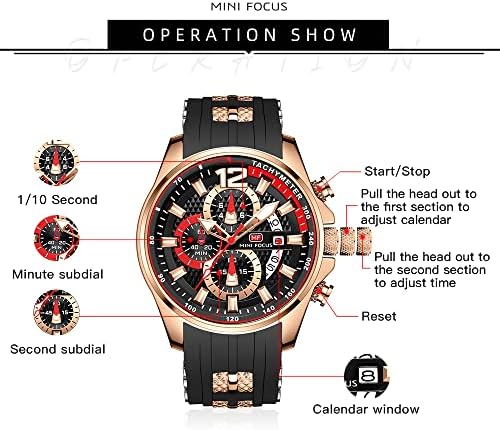 MF MINI FOCUS Men Watch Casual Fashion Wrist Watches  Chronograph/Waterproof/Luminous/Calendar  Silicon Band Quartz Watches for Men  Black2 