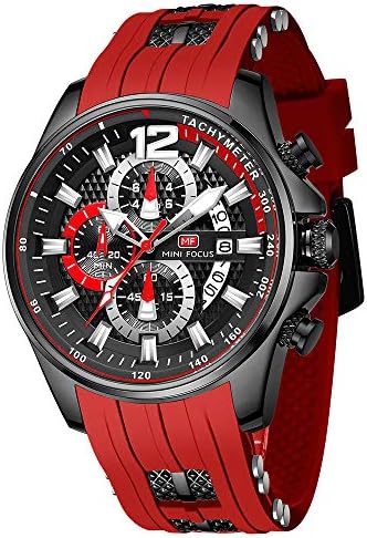 MF MINI FOCUS Men Watch Casual Fashion Wrist Watches  Chronograph/Waterproof/Luminous/Calendar  Silicon Band Quartz Watches for Men  Black2 