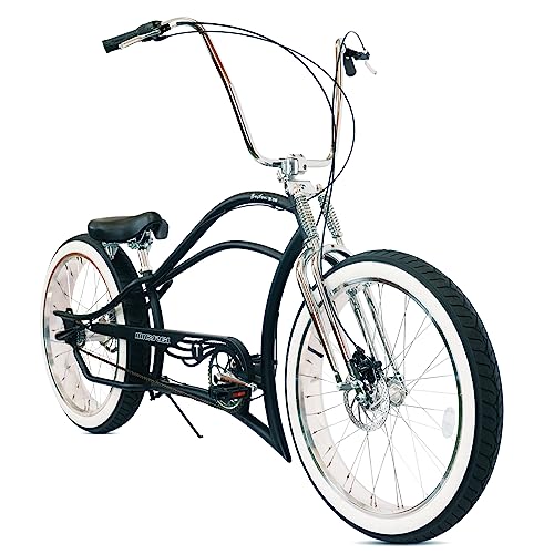 MICARGI 26 7/GT7/3I DS Speed Bicycles Boston Chopper Style Stretch Cruiser Bikes  Hi Ten Steel Frame for Adult Women Men Multiple Colors