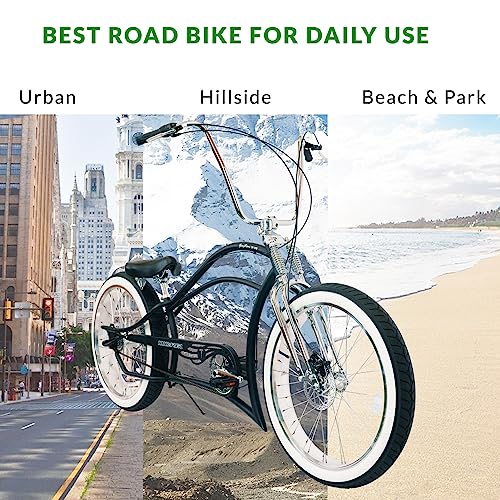 MICARGI 26 7/GT7/3I DS Speed Bicycles Boston Chopper Style Stretch Cruiser Bikes  Hi Ten Steel Frame for Adult Women Men Multiple Colors