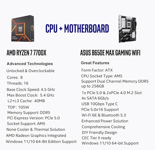 MICRO CENTER AMD Ryzen 7 7700X CPU Processor Bundle with ASUS B650E MAX Gaming WiFi AM5 ATX Motherboard  DDR5  PCIe 5 0  3X M 2  Wi Fi 6E 