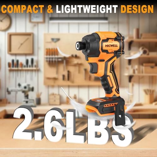 MICWELL Cordless Impact Driver  Tool Only  Compatible with Dewalt 20V Max Battery  Up to 2300 In lbs Brushless 1/4 Impact Driver  4 Speed Lightweight with Tool Bag  LED Light