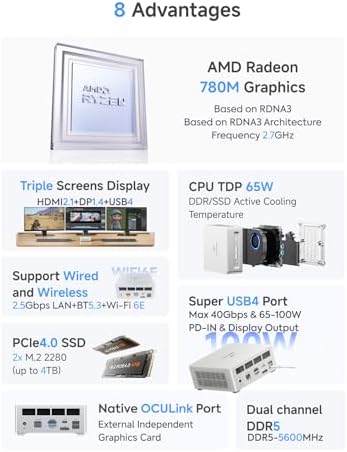 MINISFORUM M1 Pro 125H Mini PC Barebone  Intel Core Ultra 5 125H  14C/18T  Up to 4 5Ghz   Mini Computer HDMI2 1/DP1 4/2xUSB4 8K  Video Display  2 5G LAN  OCuLink Port  Dual Speaker/DMIC  WiFi 7  BT5 4