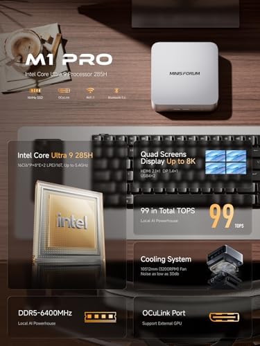 MINISFORUM M1 Pro 125H Mini PC Barebone  Intel Core Ultra 5 125H  14C/18T  Up to 4 5Ghz   Mini Computer HDMI2 1/DP1 4/2xUSB4 8K  Video Display  2 5G LAN  OCuLink Port  Dual Speaker/DMIC  WiFi 7  BT5 4
