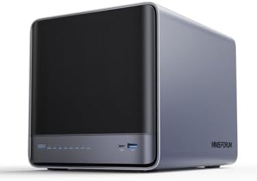 MINISFORUM N5 5 Bay Desktop NAS  AMD Ryzen 7 255 8C/16T   Barebone  128GB SSD  1x 10GbE  1x 5GbE  2X USB4 8K   8K HDMI  OCuLink Port  1xM 2 Slot  2xU 2/M 2 Slots  Network Attached Storage  Diskless