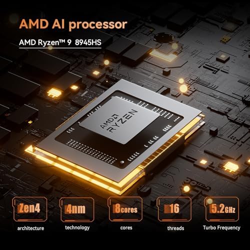 MINISFORUM UM890 Pro Mini PC AMD Ryzen 9 8945HS 8C/16T  up to 5 2GHz  Barebone  2xUSB4 PD 8K /1xHDMI/1xDP Four Outputs  2xLAN  4xUSB3 2  OCuLink  Wi Fi 6E  BT5 2  Radeon 780M Micro Computer  Renewed 