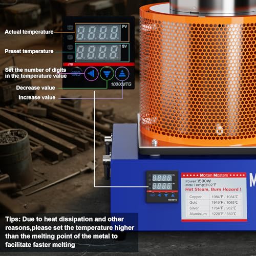 MMasters Electric Melting Furnace 3KG  Digital PID Temperature Control  Metal Melting Tool for Gold  Silver  Copper  Scrap  DIY Casting & Jewelry Making