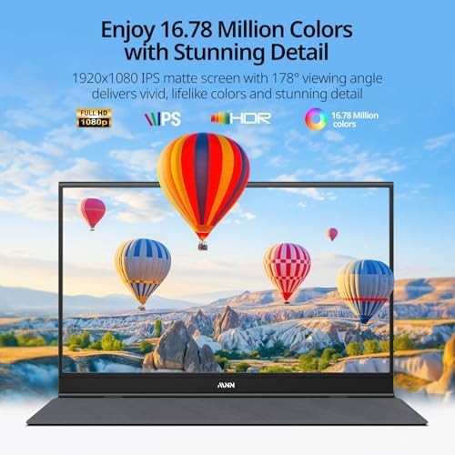 MNN Portable Monitor 15 6inch FHD 1080P USB C HDMI Gaming Ultra Slim IPS Display w/Smart Cover & Speakers HDR Plug&Play  External Monitor for Laptop PC Phone Mac  15 6 1080P 