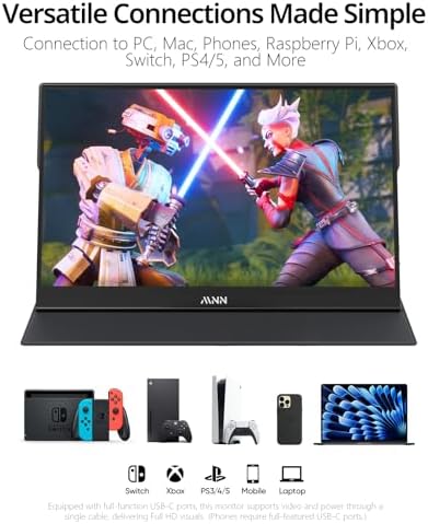 MNN Portable Monitor 15 6inch FHD 1080P USB C HDMI Gaming Ultra Slim IPS Display w/Smart Cover & Speakers HDR Plug&Play  External Monitor for Laptop PC Phone Mac  15 6 1080P 