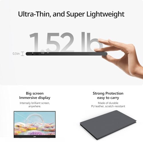 MNN Portable Monitor 15 6inch FHD 1080P USB C HDMI Gaming Ultra Slim IPS Display w/Smart Cover & Speakers HDR Plug&Play  External Monitor for Laptop PC Phone Mac  15 6 1080P 