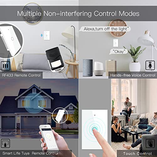 MOES 2 4GHz WiFi Wall Touch Smart Switch Neutral Wire Required  3 Way Multi Control  Glass Panel Light Switch Work with Smart Life/Tuya App  RF433 Remote Control  Alexa and Google Home White 1 Gang