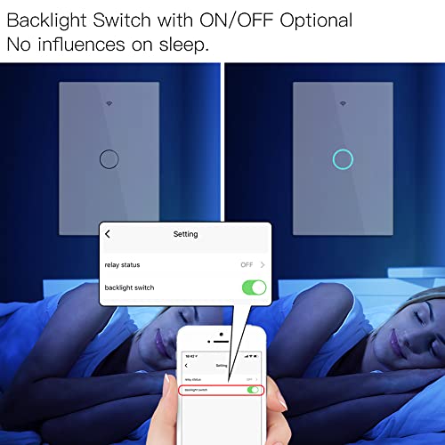 MOES 2 4GHz WiFi Wall Touch Smart Switch Neutral Wire Required  3 Way Multi Control  Glass Panel Light Switch Work with Smart Life/Tuya App  RF433 Remote Control  Alexa and Google Home White 1 Gang