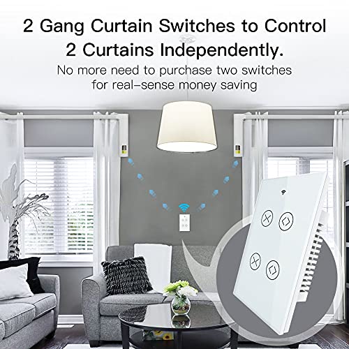 MOES 2 4GHz WiFi Wall Touch Smart Switch Neutral Wire Required  3 Way Multi Control  Glass Panel Light Switch Work with Smart Life/Tuya App  RF433 Remote Control  Alexa and Google Home White 1 Gang