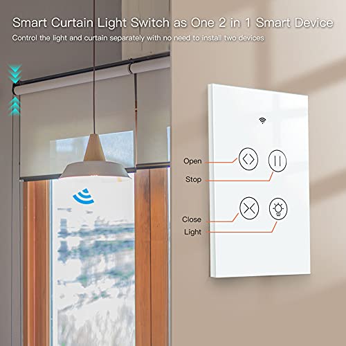 MOES 2 4GHz WiFi Wall Touch Smart Switch Neutral Wire Required  3 Way Multi Control  Glass Panel Light Switch Work with Smart Life/Tuya App  RF433 Remote Control  Alexa and Google Home White 1 Gang
