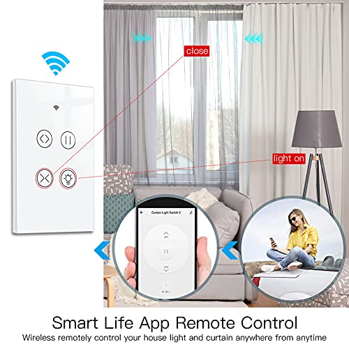 MOES 2 4GHz WiFi Wall Touch Smart Switch Neutral Wire Required  3 Way Multi Control  Glass Panel Light Switch Work with Smart Life/Tuya App  RF433 Remote Control  Alexa and Google Home White 1 Gang