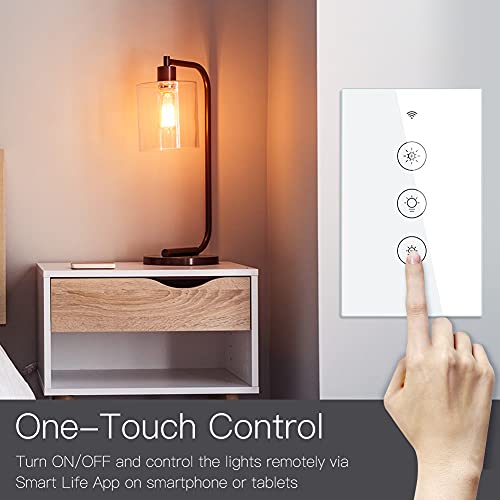 MOES 2 4GHz WiFi Wall Touch Smart Switch Neutral Wire Required  3 Way Multi Control  Glass Panel Light Switch Work with Smart Life/Tuya App  RF433 Remote Control  Alexa and Google Home White 1 Gang