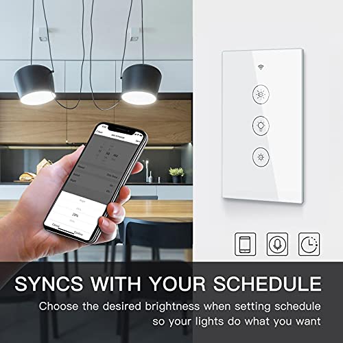 MOES 2 4GHz WiFi Wall Touch Smart Switch Neutral Wire Required  3 Way Multi Control  Glass Panel Light Switch Work with Smart Life/Tuya App  RF433 Remote Control  Alexa and Google Home White 1 Gang