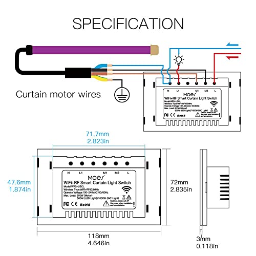 MOES 2 4GHz WiFi Wall Touch Smart Switch Neutral Wire Required  3 Way Multi Control  Glass Panel Light Switch Work with Smart Life/Tuya App  RF433 Remote Control  Alexa and Google Home White 1 Gang