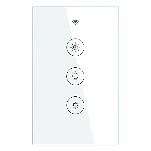 MOES 2 4GHz WiFi Wall Touch Smart Switch Neutral Wire Required  3 Way Multi Control  Glass Panel Light Switch Work with Smart Life/Tuya App  RF433 Remote Control  Alexa and Google Home White 1 Gang