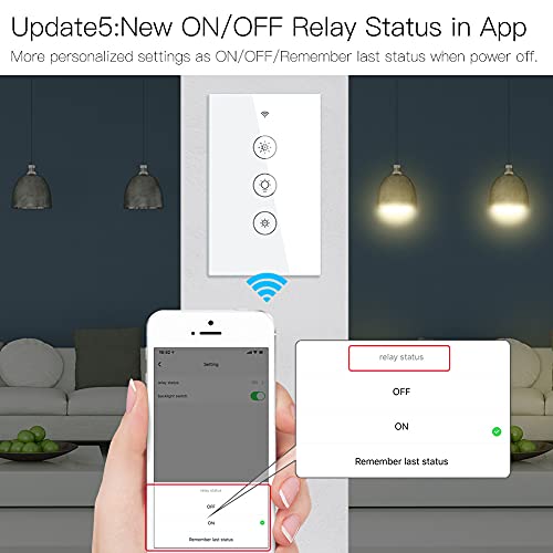 MOES 2 4GHz WiFi Wall Touch Smart Switch Neutral Wire Required  3 Way Multi Control  Glass Panel Light Switch Work with Smart Life/Tuya App  RF433 Remote Control  Alexa and Google Home White 1 Gang