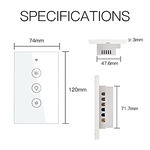 MOES 2 4GHz WiFi Wall Touch Smart Switch Neutral Wire Required  3 Way Multi Control  Glass Panel Light Switch Work with Smart Life/Tuya App  RF433 Remote Control  Alexa and Google Home White 1 Gang