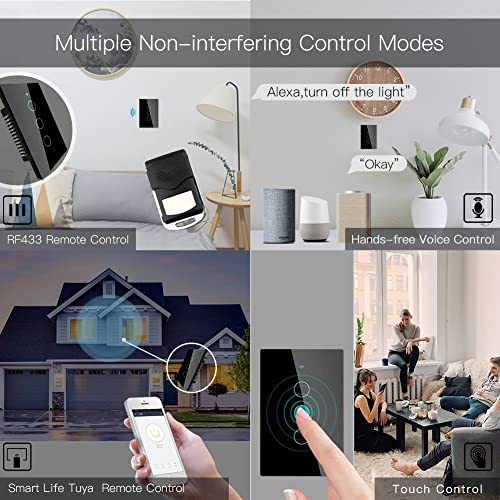MOES 2 4GHz WiFi Wall Touch Smart Switch Neutral Wire Required  3 Way Multi Control  Glass Panel Light Switch Work with Smart Life/Tuya App  RF433 Remote Control  Alexa and Google Home White 1 Gang