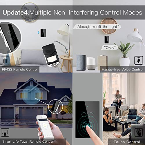 MOES 2 4GHz WiFi Wall Touch Smart Switch Neutral Wire Required  3 Way Multi Control  Glass Panel Light Switch Work with Smart Life/Tuya App  RF433 Remote Control  Alexa and Google Home White 1 Gang
