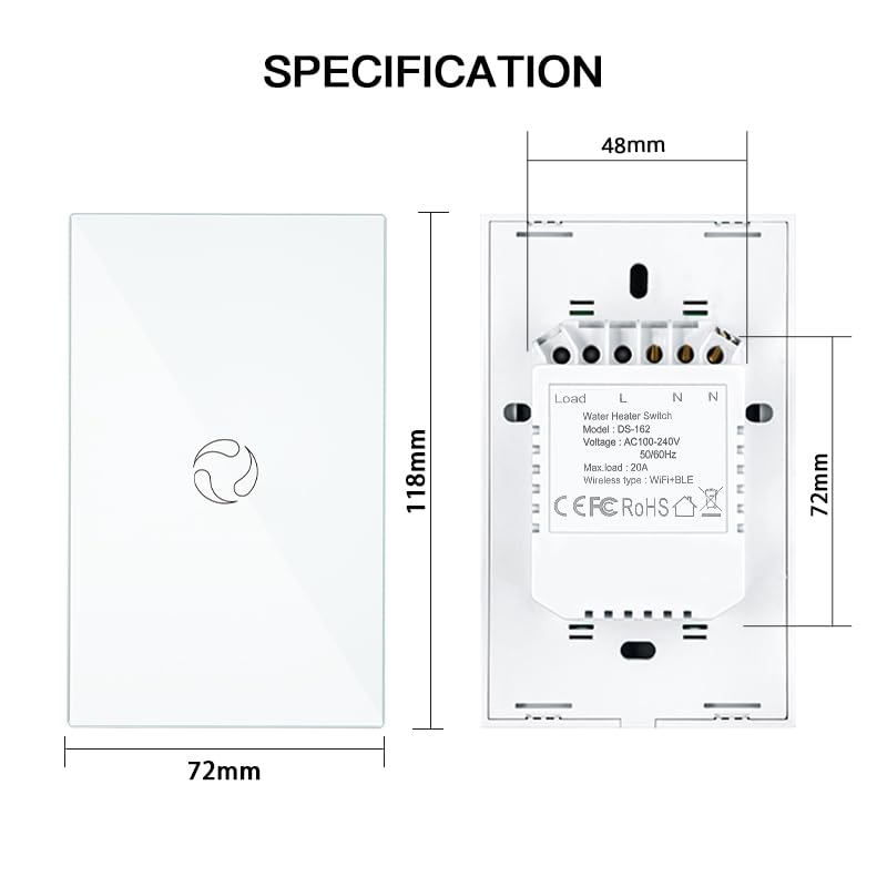 MOES 2 4GHz WiFi Wall Touch Smart Switch Neutral Wire Required  3 Way Multi Control  Glass Panel Light Switch Work with Smart Life/Tuya App  RF433 Remote Control  Alexa and Google Home White 1 Gang
