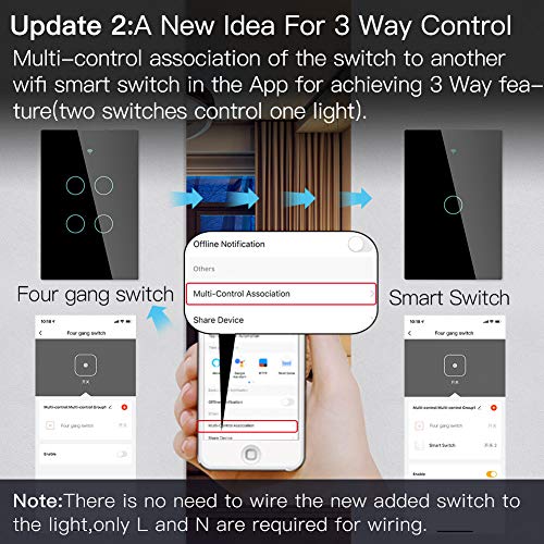 MOES 2 4GHz WiFi Wall Touch Smart Switch Neutral Wire Required  3 Way Multi Control  Glass Panel Light Switch Work with Smart Life/Tuya App  RF433 Remote Control  Alexa and Google Home White 1 Gang