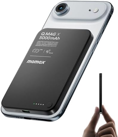 MOMAX Magnetic Wireless Power Bank 5000mAh  Ultra Slim 0 3 MagSafe Compatible Portable Charger  20W USB C PD Fast Charging  for iPhone 17/16/15/14/13/12 Series  Samsung Galaxy & Google Pixel