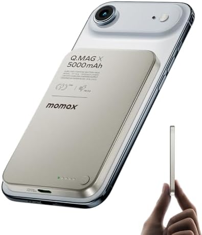 MOMAX Magnetic Wireless Power Bank 5000mAh  Ultra Slim 0 3 MagSafe Compatible Portable Charger  20W USB C PD Fast Charging  for iPhone 17/16/15/14/13/12 Series  Samsung Galaxy & Google Pixel