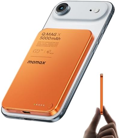 MOMAX Magnetic Wireless Power Bank 5000mAh  Ultra Slim 0 3 MagSafe Compatible Portable Charger  20W USB C PD Fast Charging  for iPhone 17/16/15/14/13/12 Series  Samsung Galaxy & Google Pixel