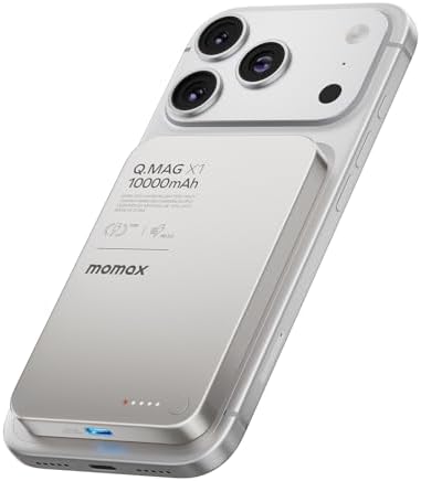 MOMAX Magnetic Wireless Power Bank 5000mAh  Ultra Slim 0 3 MagSafe Compatible Portable Charger  20W USB C PD Fast Charging  for iPhone 17/16/15/14/13/12 Series  Samsung Galaxy & Google Pixel