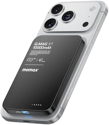 MOMAX Magnetic Wireless Power Bank 5000mAh  Ultra Slim 0 3 MagSafe Compatible Portable Charger  20W USB C PD Fast Charging  for iPhone 17/16/15/14/13/12 Series  Samsung Galaxy & Google Pixel