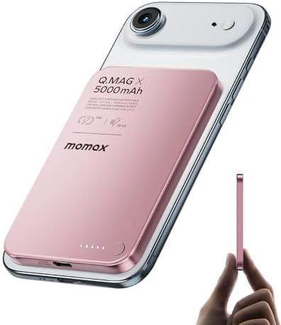 MOMAX Magnetic Wireless Power Bank 5000mAh  Ultra Slim 0 3 MagSafe Compatible Portable Charger  20W USB C PD Fast Charging  for iPhone 17/16/15/14/13/12 Series  Samsung Galaxy & Google Pixel