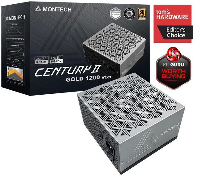 MONTECH CENTURY II   1200W High End ATX Gaming Power Supply   80 Plus Gold & Cybenetics Platinum   Fully Modular    ATX 3 1 & PCIe 5 1 Ready with 12V 2x6 Cable   10 Years Warranty
