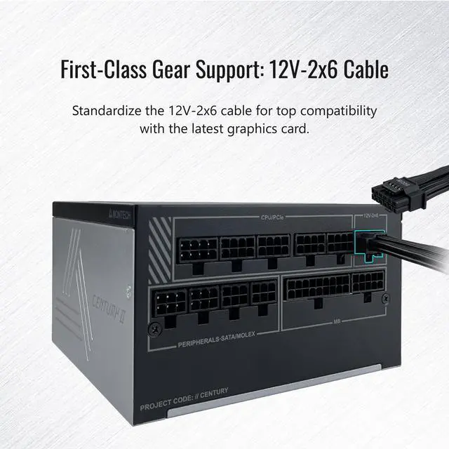 MONTECH CENTURY II   1200W High End ATX Gaming Power Supply   80 Plus Gold & Cybenetics Platinum   Fully Modular    ATX 3 1 & PCIe 5 1 Ready with 12V 2x6 Cable   10 Years Warranty
