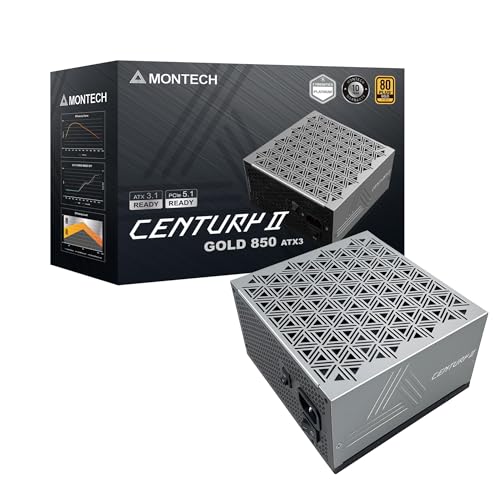 MONTECH Century II   850W High End ATX Gaming Power Supply   80 Plus Gold & Cybenetics Platinum   Fully Modular   ATX 3 1 & PCIe 5 1 Ready with 12V 2x6 Cable   10 Years Warranty
